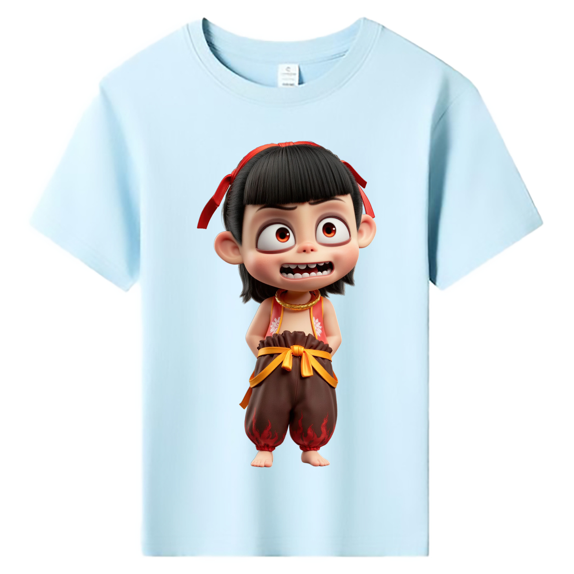 （画像用） Ne Zha 2 ナタ 魔童の大暴れ 綿100％キッズTシャツ（フロントプリント）